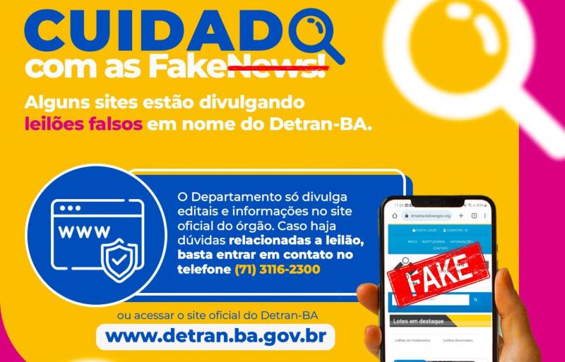 Detran-BA alerta sobre tentativa de golpe em site falso de leilão
