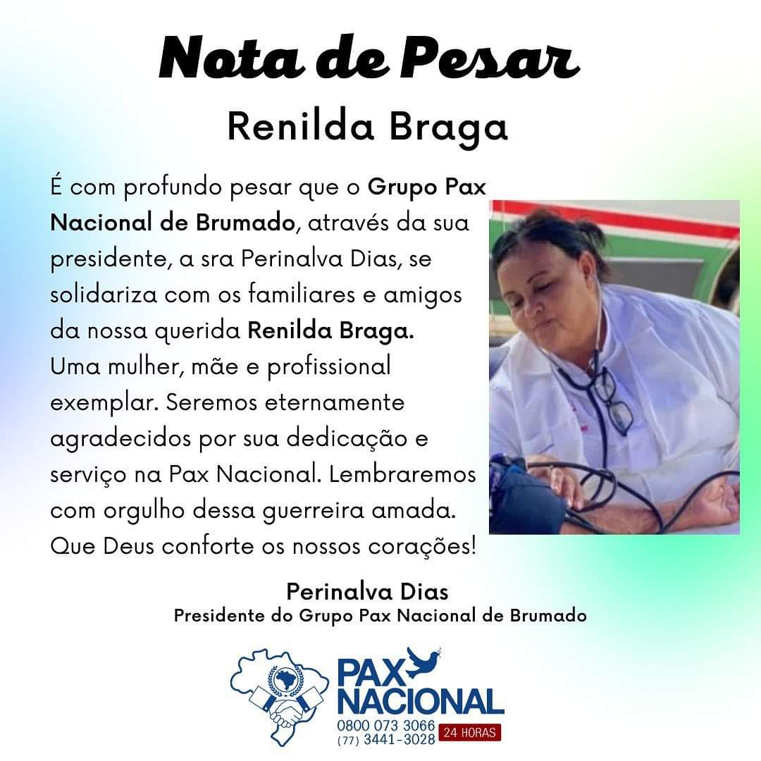 Pax emite nota de Pesar pelo falecimento de Renilda