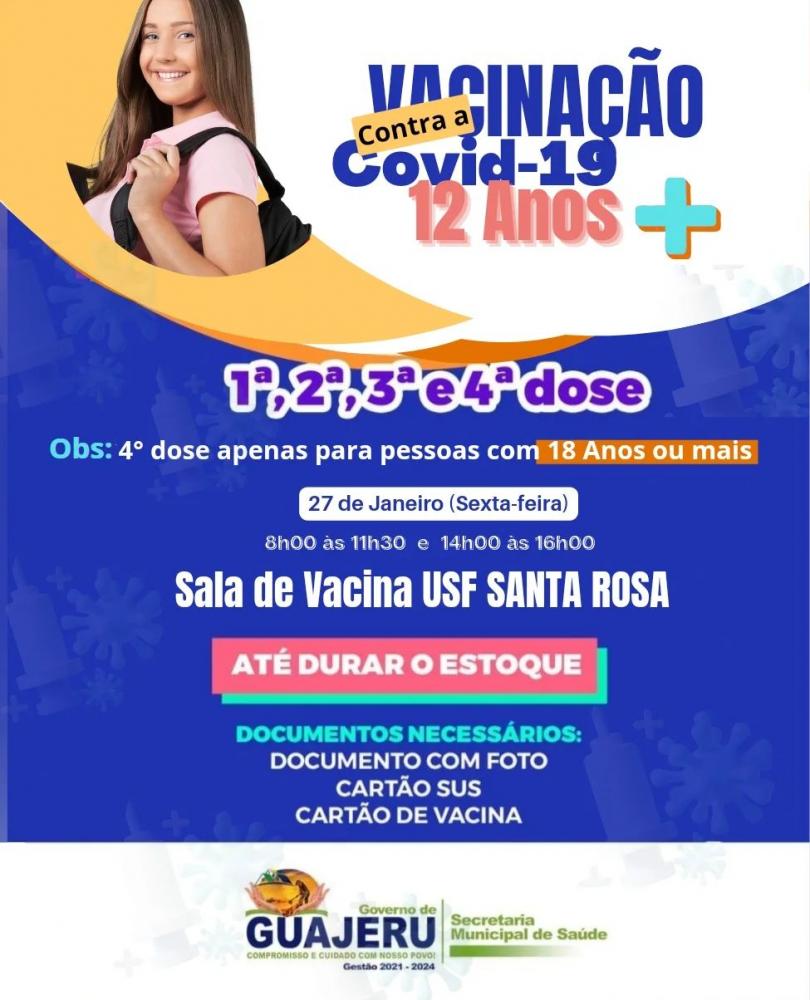 Guajeru: Sexta-feira acontecerá vacinação de covid-19 para adolescentes de 12 anos ou mais
