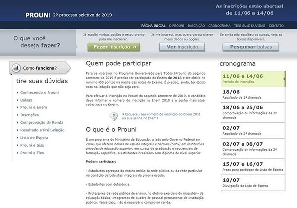 Prouni do 2º semestre encerra inscrições nesta sexta (14)