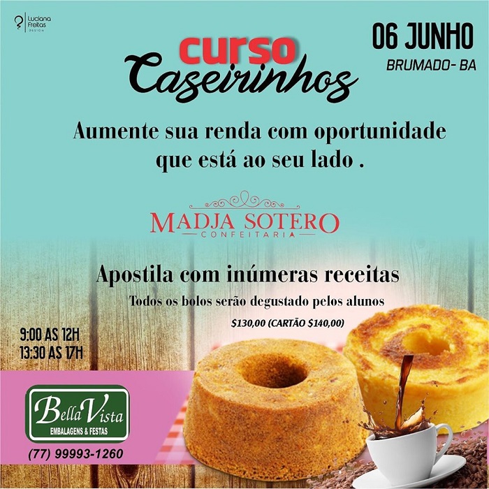 Bella Vista Embalagens promoverá curso de bolos caseiros com a instrutora Madja Sotero