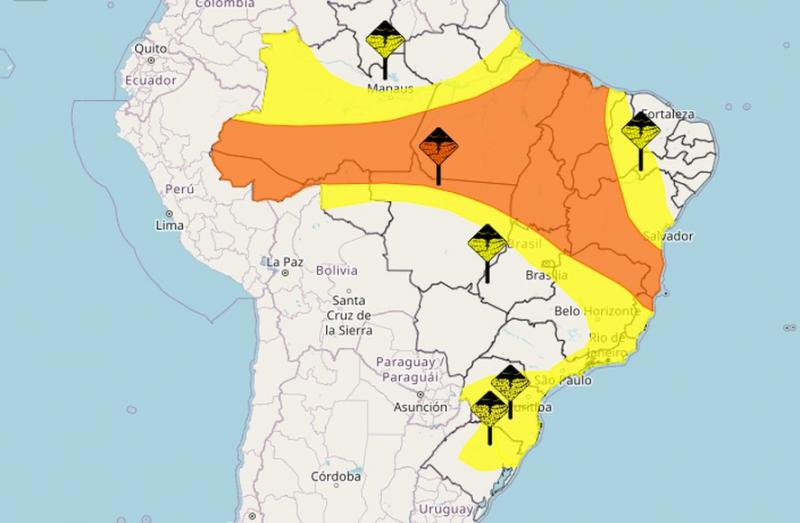 Inmet alerta para chuva intensa e tempestades também nesta segunda-feira