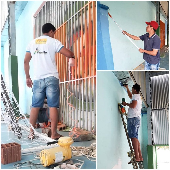 Aracatu: Ginásio de Esportes recebe manutenção, pintura e retoque 
