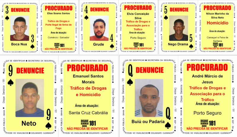 Baralho do Crime da SSP é atualizado com mais cinco foragidos da Justiça