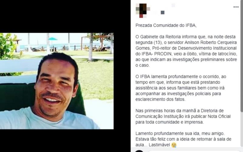 Adolescente suspeito de matar pró-reitor do IFBA se entrega à polícia e confessa crime