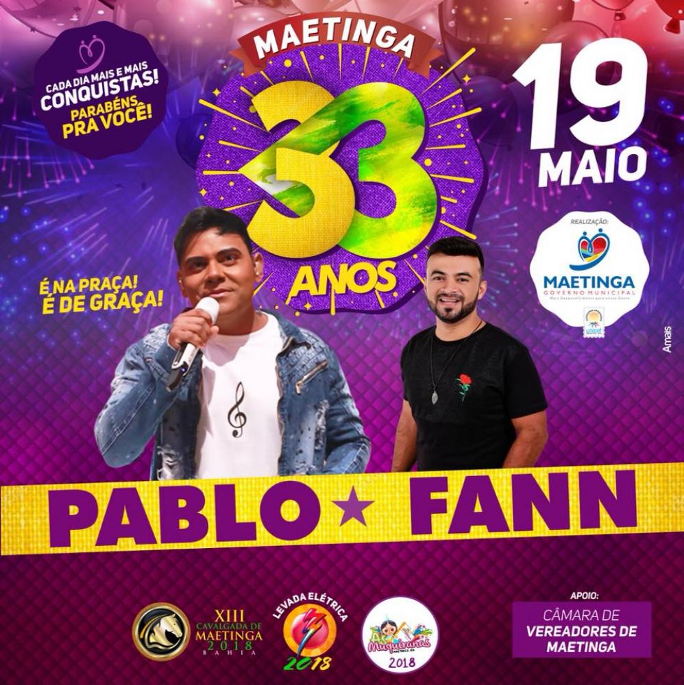Pablo e Fann Estourado devem atrair grande público neste sábado no aniversário Maetinga