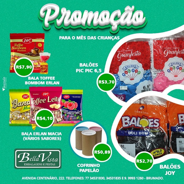 Veja as promoções da Bella Vista - Embalagens e Festas para o mês das crianças
