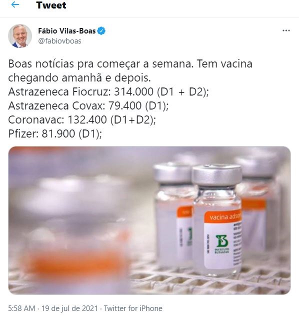 Secretário de Saúde da Bahia anuncia chegada de mais vacinas esta semana