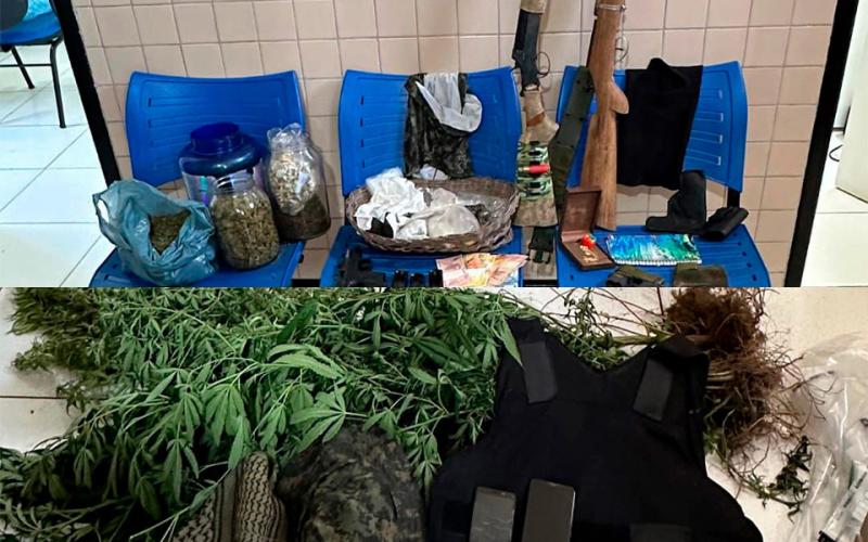 PMBA APREENDE ARMAS, DROGAS E COLETE BALÍSTICO EM PALMEIRAS