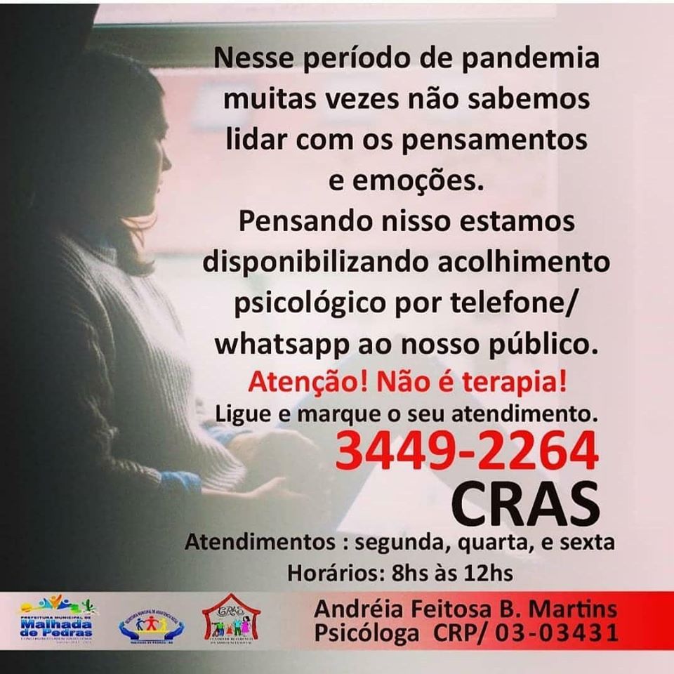 Prefeitura de Malhada de Pedras disponibiliza acolhimento psicológico por telefone devido ao isolamento social