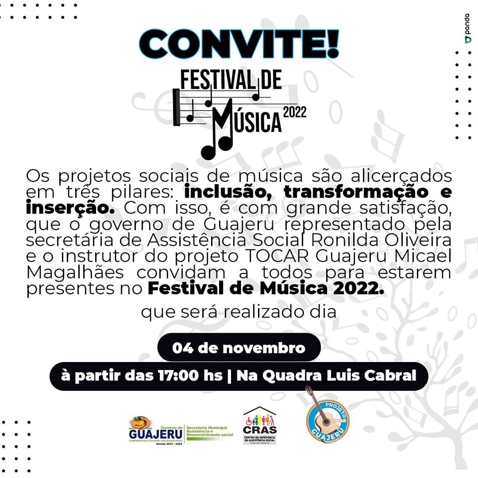 Festival de Música acontece nesta sexta-feira na quadra Luis Cabral em Guajeru