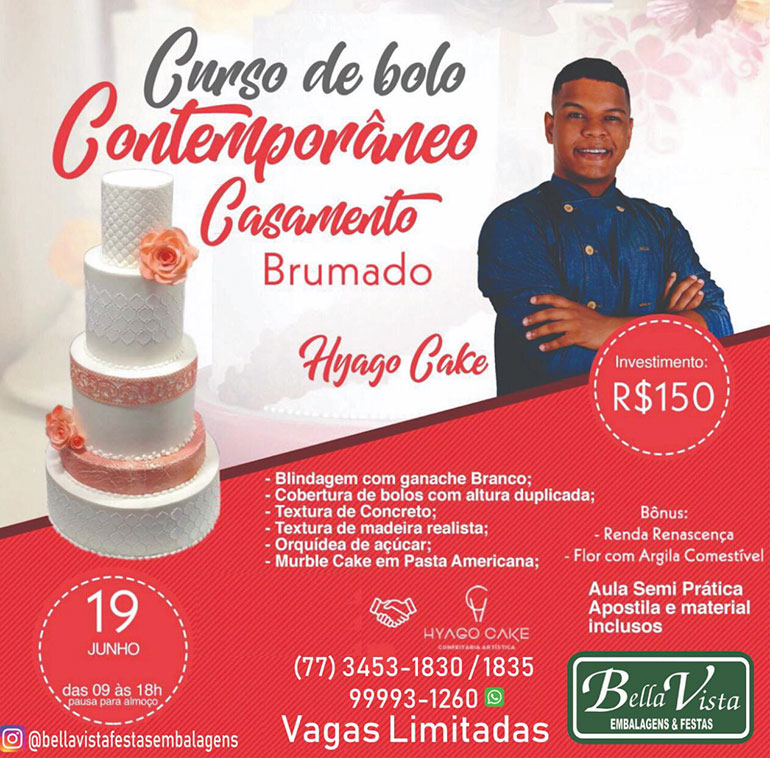 Brumado: Não fique de fora do curso de Bolo Contemporâneo que será realizado nesta quarta (19), na Bella Vista