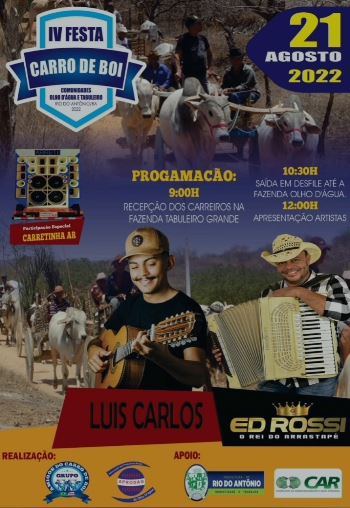IV Festa do carro de Boi acontece dia 21 de agosto em Rio do Antônio 
