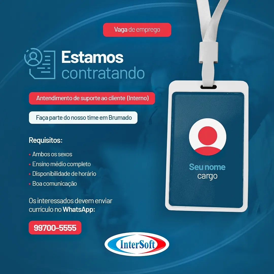 Oportunidade de emprego: Rede InterSoft contratando