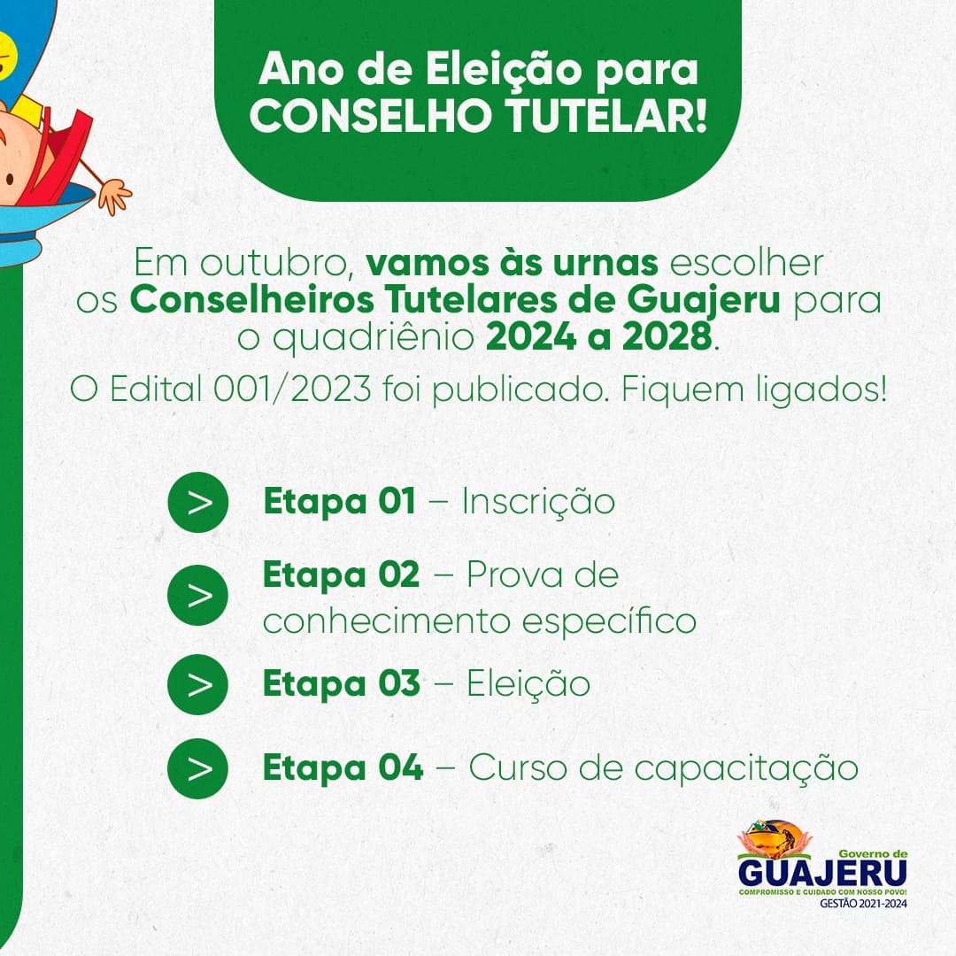 Guajeru: Aberta inscrições para processo de escolha de conselheiros tutelares