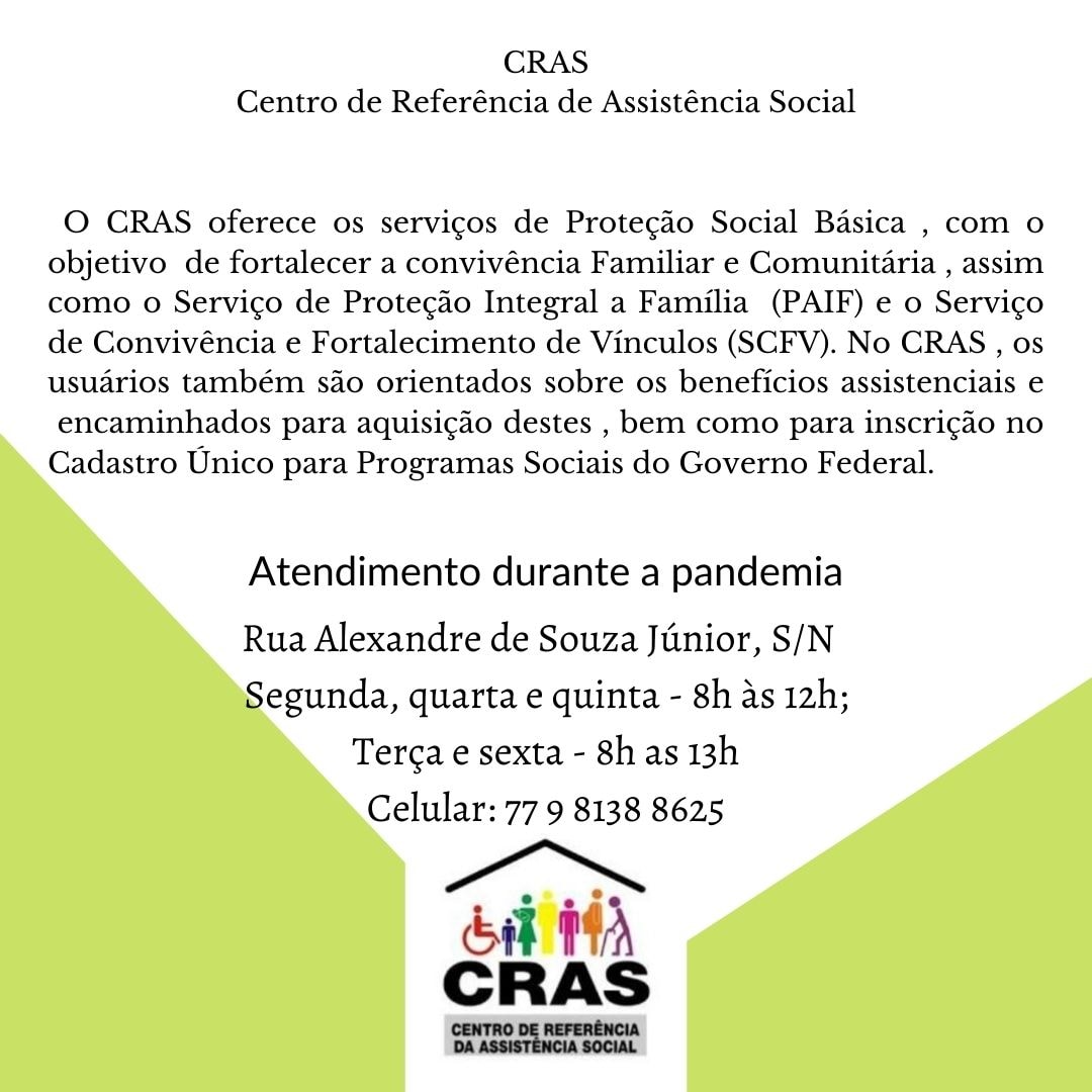 Aracatu: CRAS informa horários de atendimento durante a pandemia