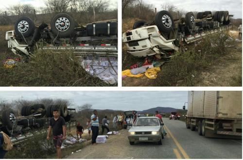 Caminhão tomba e deixa duas vítimas fatais no trecho entre Contendas e Maracás; carga foi saqueada