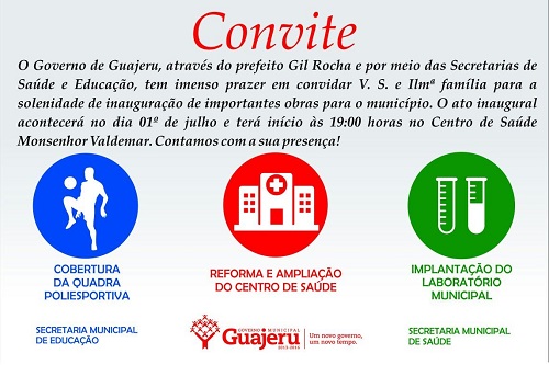 Governo de Guajeru entregará mais 3 obras no dia 01 de Julho