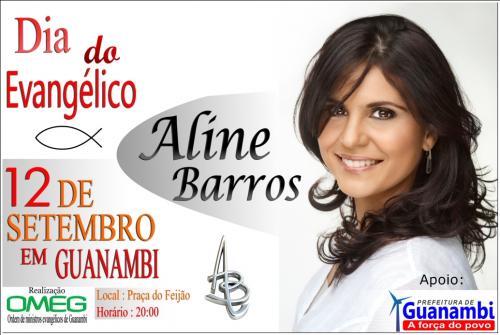 No próximo sábado (12) tem show com Aline Barros no Dia Dos Evangélicos em Guanambi