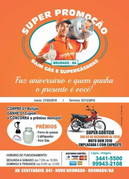 Aproveite a super promoção que a Baim Gás em parceria com a Supergásbras preparou pra você