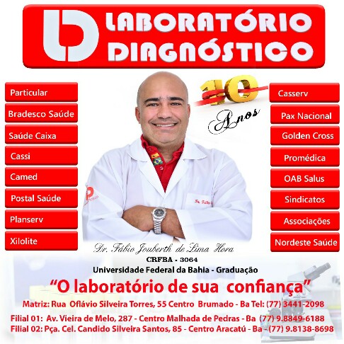 Laboratório Diagnóstico comemora 10 anos de serviços prestados com excelência a Brumado e região.