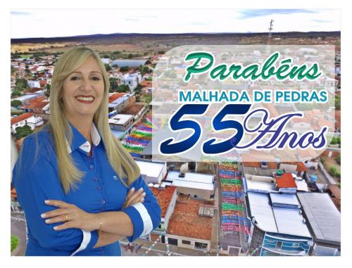 Malhada de Pedras completa 55 anos de emancipação política e recebe os parabéns da prefeita Terezinha