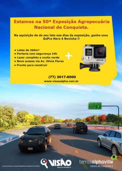 Compareça a Expoconquista e visite o estande da Terras Alphaville; adquira o seu lote