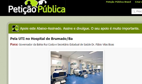 Weliton Lopes cria Petição Pública solicitando do governador a UTI no  hospital de Brumado