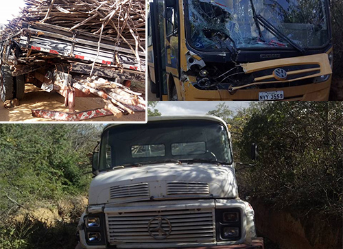Ônibus Escolar colide com caminhão na zona rural de Brumado