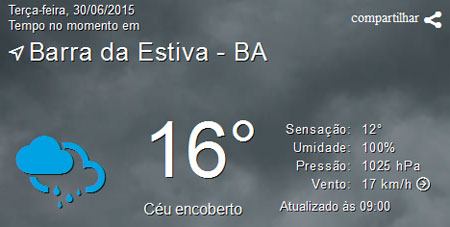 Temperatura continua baixa em Barra da Estiva, muito frio no 'Portal da Chapada'