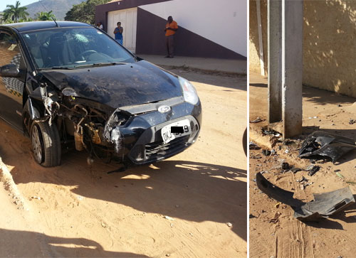 Homem dorme ao volante e colide veículo contra poste no Bairro Olhos D'água