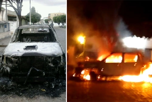 Hilux envolvida em suposto atentado a médico é incendiada na frente da delegacia de Ituaçu