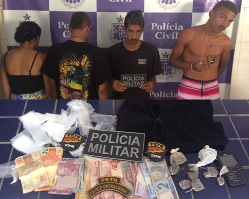 Drogas, dinheiro e máscara Brucutu são encontradas com quatro pessoas no Bairro Dr. Juracy em Brumado