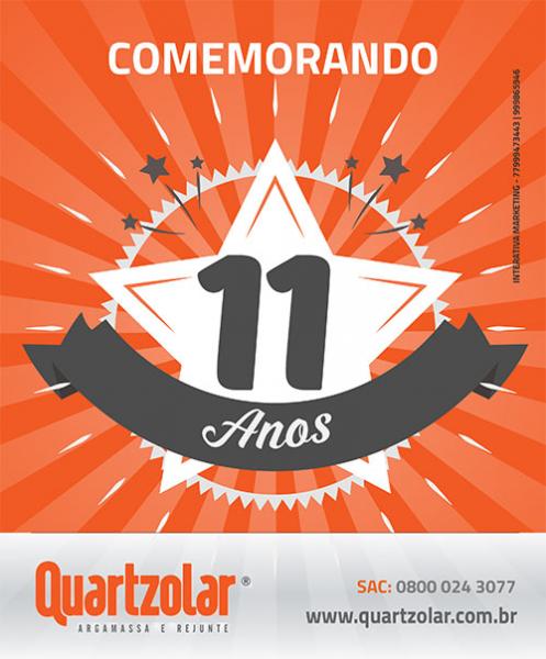 Quartzolar Argamassa e Rejunte completa 11 anos e agradece pela sua preferência