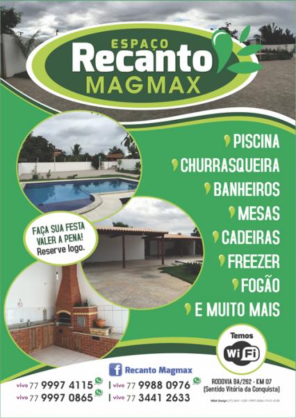 GARANTA A ALEGRIA DA SUA FESTA E COMEMORAÇÕES ALUGANDO O ESPAÇO RECANTO MAGMAX