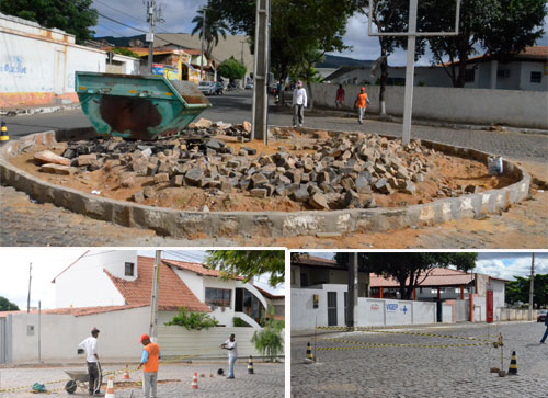 Rotatória está sendo construída entre as ruas Rio de Contas e Eusínio Tanajura